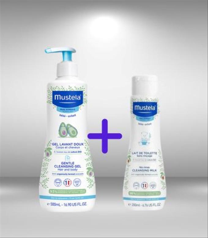 MUSTELA GEL LAVANT DOUX 500ML+Mustela Bébé Lait De Toilette Sans Rinçage À L’Avocat Bio Visage Et Siège Peau Normale 200ml