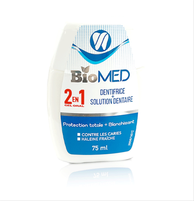 BIOMED GEL ORAL 2EN1 PROTECTION TOTALE + BLANCHISSANT 75ML